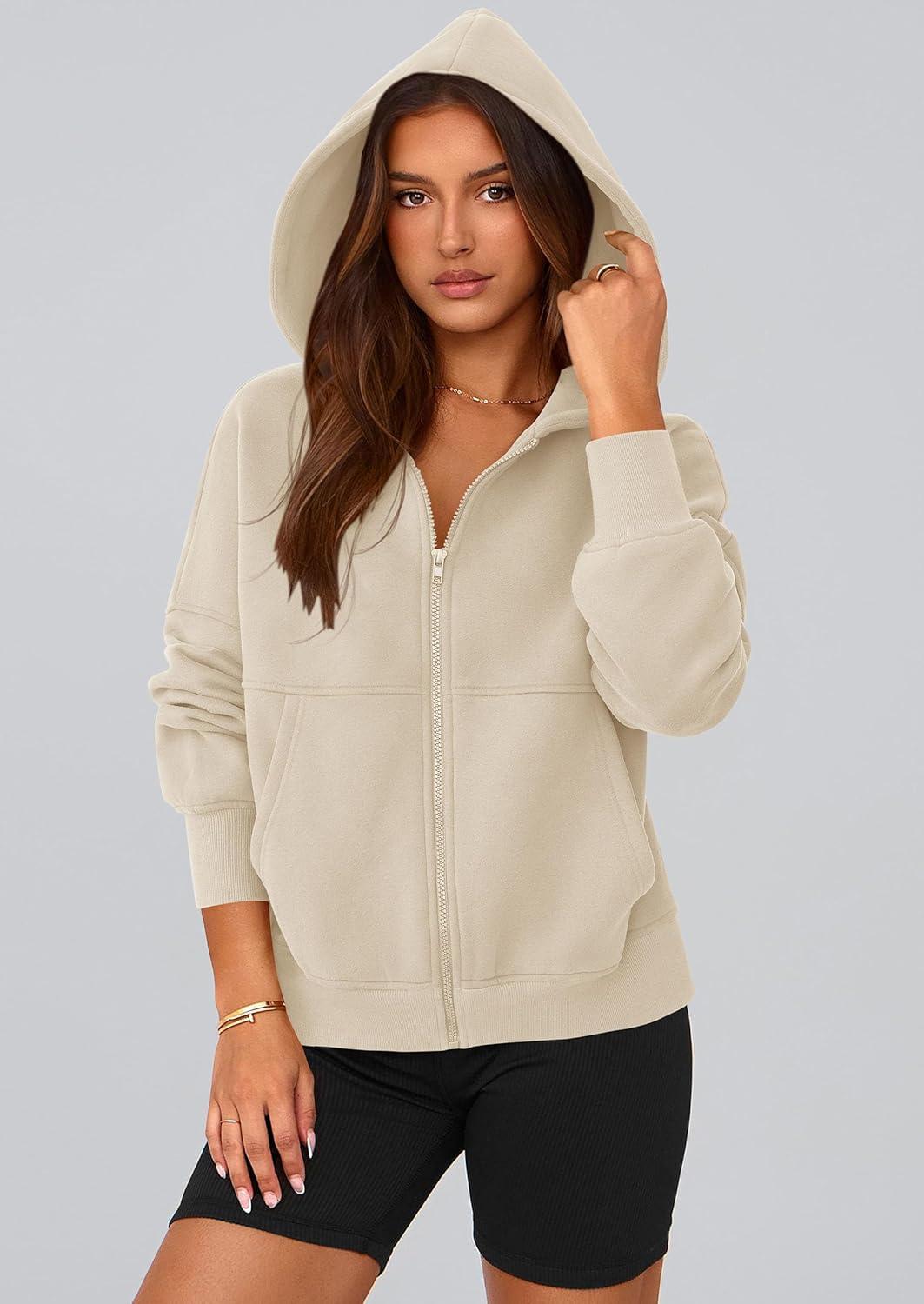 imagePRETTYGARDEN Womens Zip Up Y2K Hoodies 2025 Fall Fashion Long Sleeve Hooded Fleece Sweatshirts Casual Jacket Winter ClothesBeige