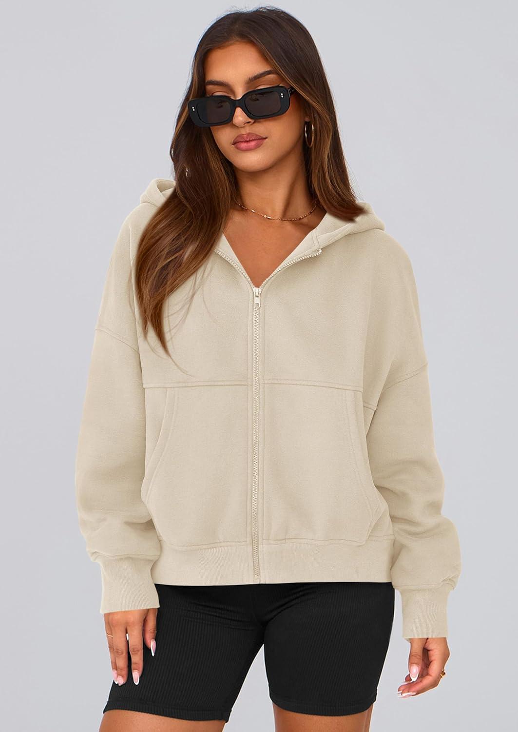 imagePRETTYGARDEN Womens Zip Up Y2K Hoodies 2025 Fall Fashion Long Sleeve Hooded Fleece Sweatshirts Casual Jacket Winter ClothesBeige