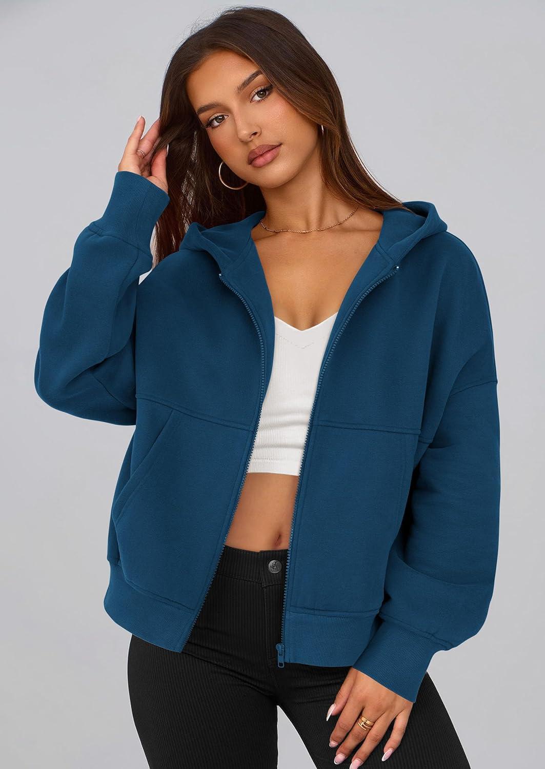 imagePRETTYGARDEN Womens Zip Up Y2K Hoodies 2025 Fall Fashion Long Sleeve Hooded Fleece Sweatshirts Casual Jacket Winter ClothesDark Blue