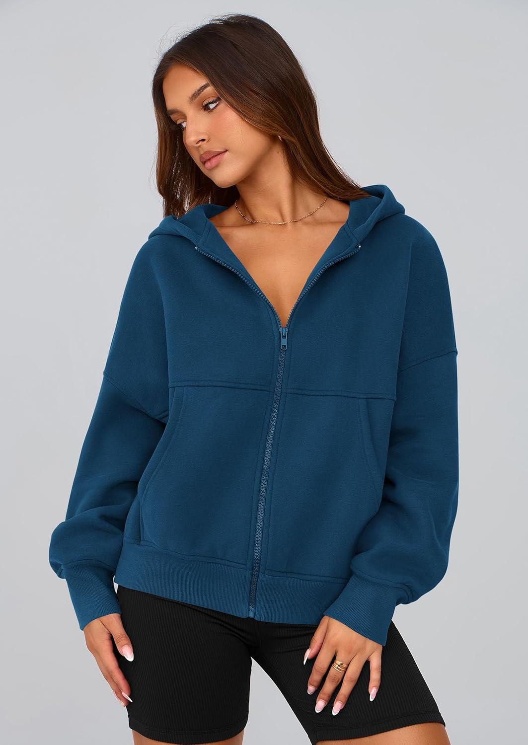 imagePRETTYGARDEN Womens Zip Up Y2K Hoodies 2025 Fall Fashion Long Sleeve Hooded Fleece Sweatshirts Casual Jacket Winter ClothesDark Blue