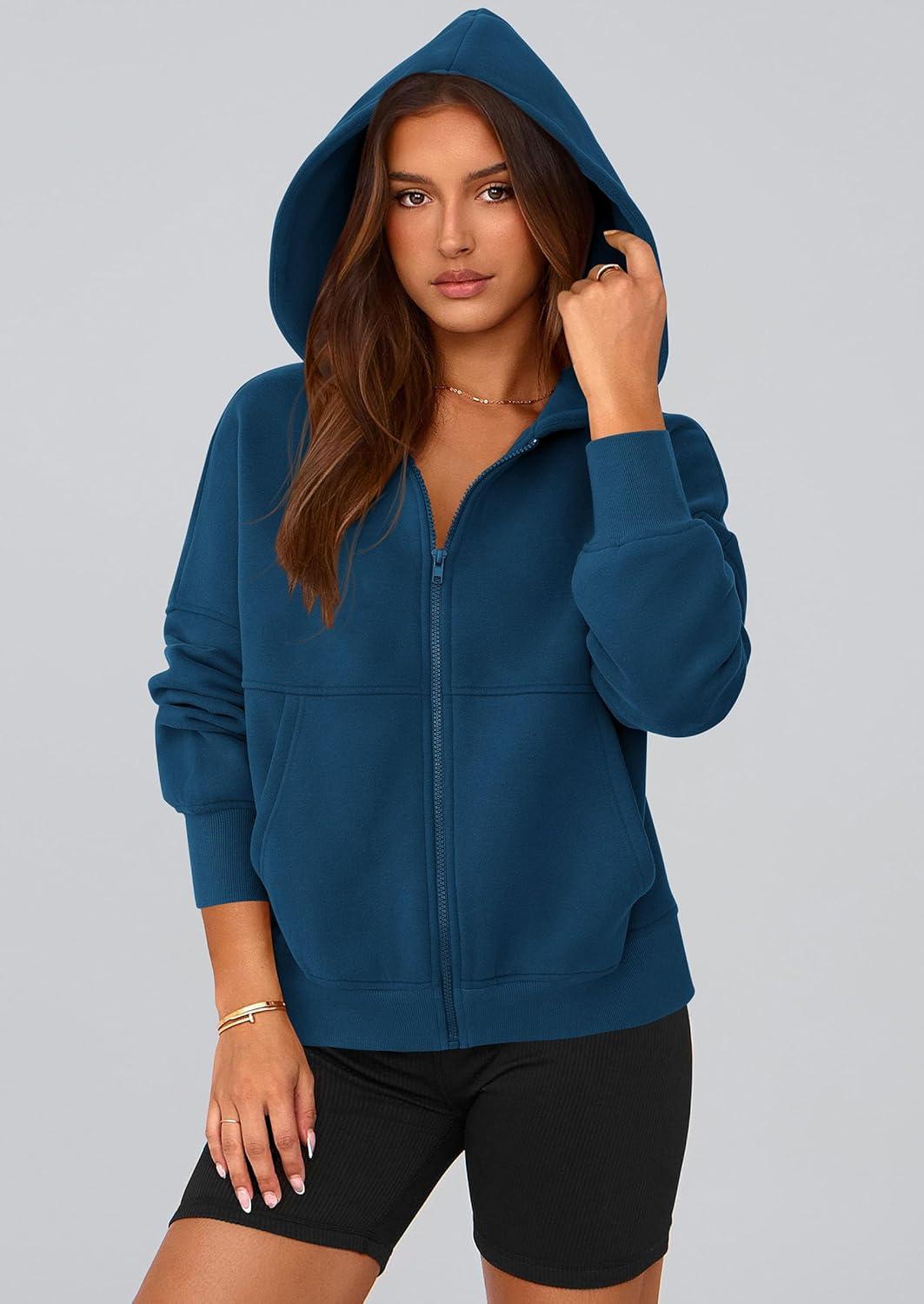 imagePRETTYGARDEN Womens Zip Up Y2K Hoodies 2025 Fall Fashion Long Sleeve Hooded Fleece Sweatshirts Casual Jacket Winter ClothesDark Blue