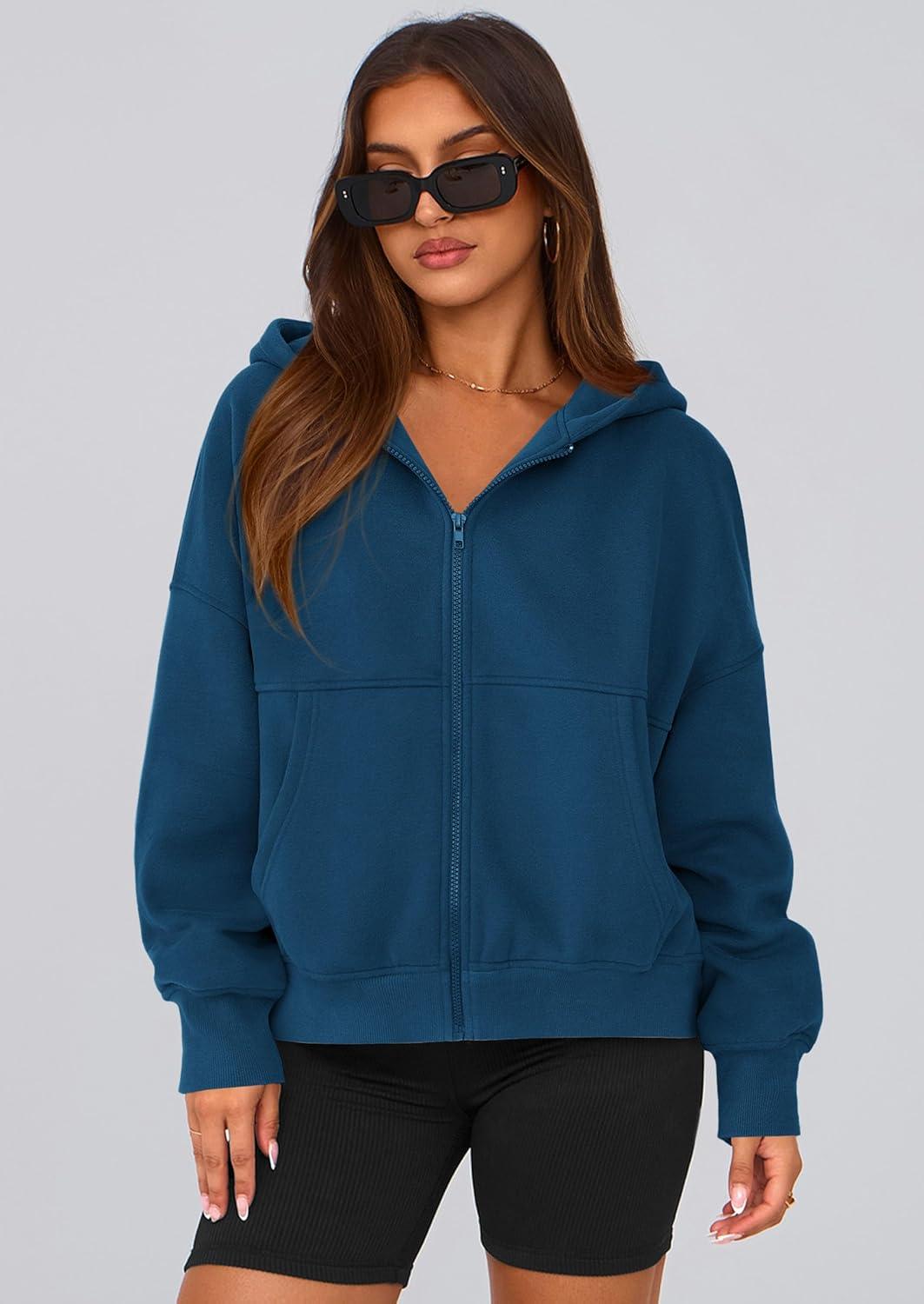 imagePRETTYGARDEN Womens Zip Up Y2K Hoodies 2025 Fall Fashion Long Sleeve Hooded Fleece Sweatshirts Casual Jacket Winter ClothesDark Blue