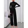 imagePRETTYGARDEN Long Sleeve Jumpsuit for Women 2025 Fall Date Night Rompers Dressy Casual One Piece Mock Neck Jumpsuits PocketsBlack