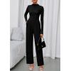 imagePRETTYGARDEN Long Sleeve Jumpsuit for Women 2025 Fall Date Night Rompers Dressy Casual One Piece Mock Neck Jumpsuits PocketsBlack
