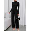 imagePRETTYGARDEN Long Sleeve Jumpsuit for Women 2025 Fall Date Night Rompers Dressy Casual One Piece Mock Neck Jumpsuits PocketsBlack