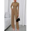 imagePRETTYGARDEN Long Sleeve Jumpsuit for Women 2025 Fall Date Night Rompers Dressy Casual One Piece Mock Neck Jumpsuits PocketsCamel