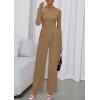 imagePRETTYGARDEN Long Sleeve Jumpsuit for Women 2025 Fall Date Night Rompers Dressy Casual One Piece Mock Neck Jumpsuits PocketsCamel