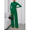 imagePRETTYGARDEN Long Sleeve Jumpsuit for Women 2025 Fall Date Night Rompers Dressy Casual One Piece Mock Neck Jumpsuits PocketsGreen