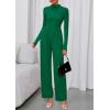 imagePRETTYGARDEN Long Sleeve Jumpsuit for Women 2025 Fall Date Night Rompers Dressy Casual One Piece Mock Neck Jumpsuits PocketsGreen