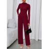 imagePRETTYGARDEN Long Sleeve Jumpsuit for Women 2025 Fall Date Night Rompers Dressy Casual One Piece Mock Neck Jumpsuits PocketsWine Red