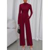imagePRETTYGARDEN Long Sleeve Jumpsuit for Women 2025 Fall Date Night Rompers Dressy Casual One Piece Mock Neck Jumpsuits PocketsWine Red