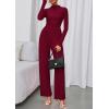 imagePRETTYGARDEN Long Sleeve Jumpsuit for Women 2025 Fall Date Night Rompers Dressy Casual One Piece Mock Neck Jumpsuits PocketsWine Red