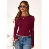 imagePRETTYGARDEN Women 2025 Fall Clothes Long Sleeve Shirts Ribbed Knit Fitted Basic Tee Going Out Tops Underscrub Casual OutfitsBurgundy