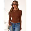 imagePRETTYGARDEN Women 2025 Fall Clothes Long Sleeve Shirts Ribbed Knit Fitted Basic Tee Going Out Tops Underscrub Casual OutfitsCaramel