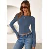 imagePRETTYGARDEN Women 2025 Fall Clothes Long Sleeve Shirts Ribbed Knit Fitted Basic Tee Going Out Tops Underscrub Casual OutfitsDusty Blue