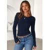 imagePRETTYGARDEN Women 2025 Fall Clothes Long Sleeve Shirts Ribbed Knit Fitted Basic Tee Going Out Tops Underscrub Casual OutfitsNavy Blue