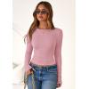 imagePRETTYGARDEN Women 2025 Fall Clothes Long Sleeve Shirts Ribbed Knit Fitted Basic Tee Going Out Tops Underscrub Casual OutfitsPink