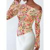 imagePRETTYGARDEN Womens Fall Trendy Off Shoulder Y2k Tops 2025 Tie Dye Mesh Long Sleeve Shirts Asymmetrical Ruched Floral BlouseFloral Apricot Multi
