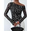 imagePRETTYGARDEN Womens Fall Trendy Off Shoulder Y2k Tops 2025 Tie Dye Mesh Long Sleeve Shirts Asymmetrical Ruched Floral BlouseSmall Dot Black