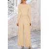 imagePRETTYGARDEN Womens Jumpsuits Dressy Casual Fall Fashion 2025 Trendy Long Sleeve Wide Leg Rompers Spring Work Office OutfitsBeige