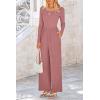 imagePRETTYGARDEN Womens Jumpsuits Dressy Casual Fall Fashion 2025 Trendy Long Sleeve Wide Leg Rompers Spring Work Office OutfitsDusty Pink