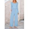 imagePRETTYGARDEN Womens Jumpsuits Dressy Casual Fall Fashion 2025 Trendy Long Sleeve Wide Leg Rompers Spring Work Office OutfitsLight Blue