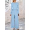 imagePRETTYGARDEN Womens Jumpsuits Dressy Casual Fall Fashion 2025 Trendy Long Sleeve Wide Leg Rompers Spring Work Office OutfitsLight Blue