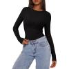 imagePRETTYGARDEN Womens Long Sleeve Shirts 2025 Ribbed Knit Slim Fitted Basic Tee Casual Going Out Tops Underscrubs Fall ClothingBlack