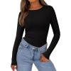 imagePRETTYGARDEN Womens Long Sleeve Shirts 2025 Ribbed Knit Slim Fitted Basic Tee Casual Going Out Tops Underscrubs Fall ClothingBlack