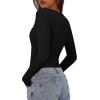 imagePRETTYGARDEN Womens Long Sleeve Shirts 2025 Ribbed Knit Slim Fitted Basic Tee Casual Going Out Tops Underscrubs Fall ClothingBlack