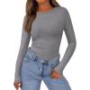 imagePRETTYGARDEN Womens Long Sleeve Shirts 2025 Ribbed Knit Slim Fitted Basic Tee Casual Going Out Tops Underscrubs Fall ClothingGrey