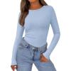 imagePRETTYGARDEN Womens Long Sleeve Shirts 2025 Ribbed Knit Slim Fitted Basic Tee Casual Going Out Tops Underscrubs Fall ClothingLight Blue