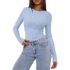 imagePRETTYGARDEN Womens Long Sleeve Shirts 2025 Ribbed Knit Slim Fitted Basic Tee Casual Going Out Tops Underscrubs Fall ClothingLight Blue
