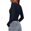 imagePRETTYGARDEN Womens Long Sleeve Shirts 2025 Ribbed Knit Slim Fitted Basic Tee Casual Going Out Tops Underscrubs Fall ClothingNavy Blue