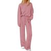 imagePRETTYGARDEN 2 Piece Sets For Women Fall Trendy Long Sleeve Sweatshirt Wide Leg Pants Loungewear Set Matching SweatsuitPink