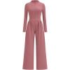 imagePRETTYGARDEN Long Sleeve Jumpsuit for Women 2025 Fall Date Night Rompers Dressy Casual One Piece Mock Neck Jumpsuits PocketsPink
