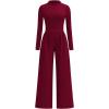 imagePRETTYGARDEN Long Sleeve Jumpsuit for Women 2025 Fall Date Night Rompers Dressy Casual One Piece Mock Neck Jumpsuits PocketsWine Red