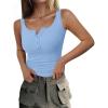imagePRETTYGARDEN Womens 2025 Summer Tank Tops Ribbed Knit Slim Fit Sleeveless Henley Shirts Casual Basic Button Up BlouseLight Blue