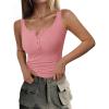 imagePRETTYGARDEN Womens 2025 Summer Tank Tops Ribbed Knit Slim Fit Sleeveless Henley Shirts Casual Basic Button Up BlousePink