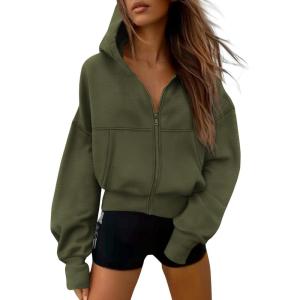 imagePRETTYGARDEN Womens Zip Up Y2K Hoodies 2025 Fall Fashion Long Sleeve Hooded Fleece Sweatshirts Casual Jacket Winter ClothesArmy Green