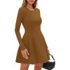 imagePRETTYGARDEN Long Sleeve Mini Dress for Women 2025 Fall Crewneck Knit Pleated Babydoll A Line Soft Casual Short Party DressesCoffee