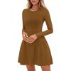 imagePRETTYGARDEN Long Sleeve Mini Dress for Women 2025 Fall Crewneck Knit Pleated Babydoll A Line Soft Casual Short Party DressesCoffee