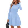 imagePRETTYGARDEN Long Sleeve Mini Dress for Women 2025 Fall Crewneck Knit Pleated Babydoll A Line Soft Casual Short Party DressesLight Blue