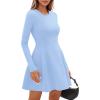 imagePRETTYGARDEN Long Sleeve Mini Dress for Women 2025 Fall Crewneck Knit Pleated Babydoll A Line Soft Casual Short Party DressesLight Blue