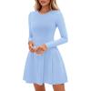 imagePRETTYGARDEN Long Sleeve Mini Dress for Women 2025 Fall Crewneck Knit Pleated Babydoll A Line Soft Casual Short Party DressesLight Blue