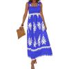imagePRETTYGARDEN Womens Summer Boho Maxi Dress 2025 Casual Sleeveless Square Neck Floral Aline Smocked Beach Dresses with PocketsFloral Royal Blue White