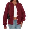 imagePRETTYGARDEN Cardigan Sweaters for Women 2025 Fall Fashion Chunky Long Sleeve Button Down Trendy Winter Sweater JacketBurgundy