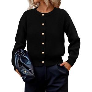 imagePRETTYGARDEN Cardigan Sweaters for Women 2025 Fall Fashion Chunky Long Sleeve Button Down Trendy Winter Sweater JacketBlack