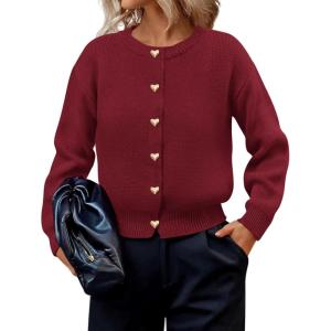 imagePRETTYGARDEN Cardigan Sweaters for Women 2025 Fall Fashion Chunky Long Sleeve Button Down Trendy Winter Sweater JacketBurgundy