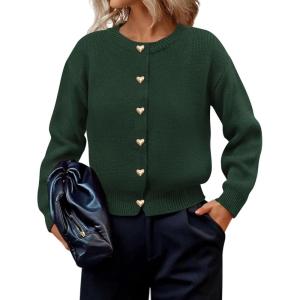 imagePRETTYGARDEN Cardigan Sweaters for Women 2025 Fall Fashion Chunky Long Sleeve Button Down Trendy Winter Sweater JacketDark Green